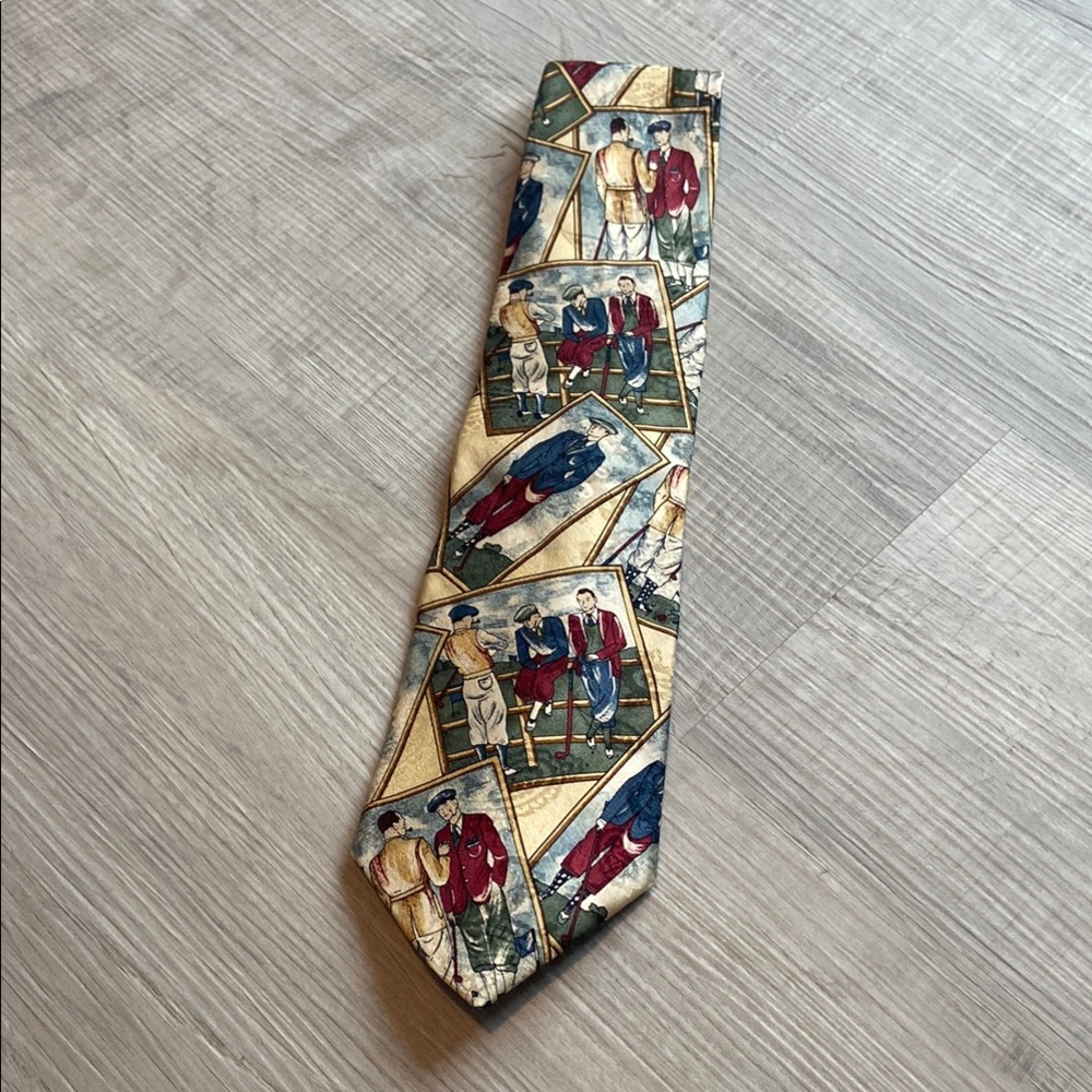Christian Dior Monsieur silk necktie made in USA Golf Themed Vintage tie
